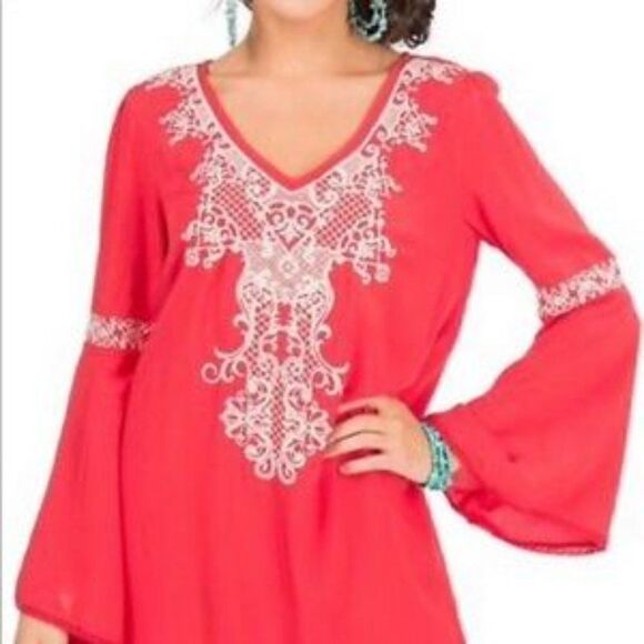 Flying Tomato Boho Bell Sleeve Dress Red Size Sm - Picture 2 of 9